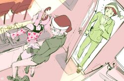 antlers caught cheating_(relationship) christmas clothed_sex digimon doggystyle hands_on_another&#039;s_hips hat heart horns ishida_yamato izumi_koshiro kenno_arkkan kitchen moaning netorare netorase open_mouth pants reindeer_antlers santa_hat sex sex_from_behind shirt surprised tachikawa_mimi