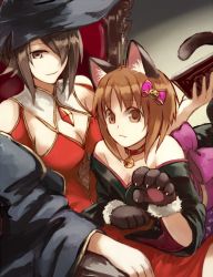 Rule 34 | 10s, 2girls, :3, alternate costume, animal ears, animal hands, bad id, bad twitter id, bare shoulders, bell, black kimono, book, bow, breasts, brown eyes, brown hair, cat ears, cat tail, cleavage, closed mouth, collar, commentary, dress, girls und panzer, gloves, hair bow, hair ornament, hair over one eye, halloween costume, hat, holding, holding book, jack-o&#039;-lantern, jack-o&#039;-lantern hair ornament, japanese clothes, kemonomimi mode, kimono, large bow, light smile, long sleeves, looking at viewer, lying, medium breasts, medium dress, multiple girls, neck bell, nishizumi maho, nishizumi miho, off shoulder, on stomach, paw gloves, purple bow, red dress, short hair, siblings, sisters, sitting, tail, wide sleeves, witch, witch hat, yuuyu (777)