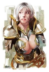 Rule 34 | armor, breasts, cleavage, daniel oduber, dragon age, original, white hair