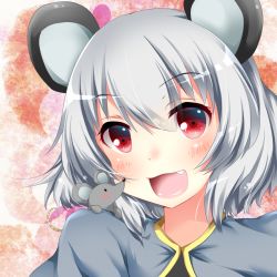 Rule 34 | 1girl, animal ears, bad id, bad pixiv id, capelet, fang, grey hair, looking at viewer, mouse (animal), mouse ears, nazrin, open mouth, portrait, red eyes, sisterakuma, smile, solo, touhou, upper body