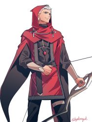 Rule 34 | 1boy, adapted costume, alternate costume, archer (fate), bow (weapon), byulrorqual, cape, cloak, fate/stay night, fate (series), hood, male focus, solo, weapon, white hair