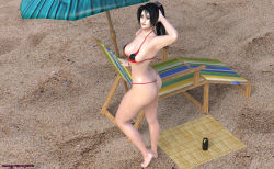 Rule 34 | 1girl, 3d, absurdres, arm behind head, ass, bare arms, bare legs, bare shoulders, barefoot, beach, bikini, black hair, breasts, chair, curvy, feet, female focus, highres, hip focus, kunoichi, large breasts, legs, long hair, looking up, micro bikini, ninja, ponytail, sand, smile, solo, soul calibur, soulcalibur, soulcalibur iv, swimsuit, taki (soulcalibur), the majestic, thick thighs, thighs, thong, toes, umbrella, wide hips