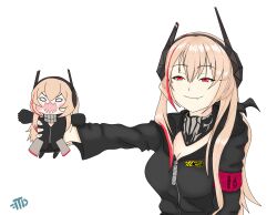 Rule 34 | 2girls, armband, blonde hair, blush, breasts, cleavage, fang, girls&#039; frontline, headgear, highres, large breasts, long hair, m4 sopmod ii (girls&#039; frontline), m4 sopmod ii jr, meme, multicolored hair, multiple girls, red armband, red eyes, red hair, sharp teeth, smile, smug, streaked hair, teeth, thedaniilfox, upper body, very long hair, you can just give this kind of thing to men and they will be thrilled (meme)