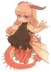 Rule 34 | 1girl, centauroid, child, claws, dragon girl, dragon horns, dragon wings, dress, female focus, feral lemma, highres, horns, long hair, monster girl, original, pointy ears, simple background, solo, taur, white background, wings