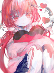 Rule 34 | 1girl, absurdres, bow, closed mouth, hair bow, hair ornament, heart, heart hair ornament, highres, hugging object, irodori warabi, letter, long sleeves, love letter, low twintails, original, pleated skirt, red eyes, red hair, sad, skirt, sleeves past fingers, sleeves past wrists, tearing up, twintails, valentine