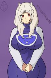 absurdres artist_logo breasts clothes grey_hair highres large_breasts mature_female medium_hair red_eyes symbol tfa toriel undertale wide_hips