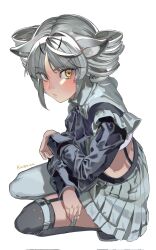 Rule 34 | 1girl, animal ears, asymmetrical legwear, black shirt, black thighhighs, character name, closed mouth, corrupted twitter file, drill hair, green eyes, grey hair, grey skirt, heterochromia, highres, karenina: ember (deed of snow leopard) (punishing: gray raven), karenina: ember (punishing: gray raven), karenina (punishing: gray raven), leopard ears, long sleeves, looking at viewer, maid, midriff, pantyhose, pleated skirt, punishing: gray raven, shirt, sidelocks, single leg pantyhose, single thighhigh, skirt, suspenders, thighhighs, twin drills, white background, white pantyhose, yellow eyes, yongsadragon