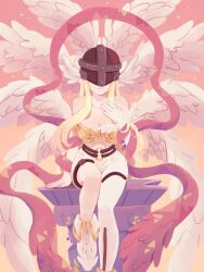 Rule 34 | angel, angel girl, angewomon, digimon, digimon (creature), head wings, long hair, mask, wings