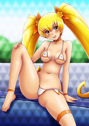 Rule 34 | 1girl, bikini, blonde hair, blush, breasts, cure sunshine, covered erect nipples, heartcatch precure!, large breasts, myoudouin itsuki, navel, parted lips, precure, smile, solo, swimsuit, tsumitani daisuke, twintails