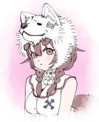 Rule 34 | 1girl, angry, animal ears, animal head, bone, braid, braided tail, breasts, brown eyes, brown hair, buttons, dog ears, dog girl, dog head, dog tail, highres, hololive, inugami korone, inugami korone (1st costume), looking at viewer, oshiruko (oshiruco 212048), pout, solo, tagme, tail, tears, twin braids, upper body, virtual youtuber