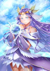 Rule 34 | absurdres, bare shoulders, blue eyes, capelet, cloud, cloudy sky, commentary request, cure earth, curecycad08, earrings, earth (planet), fuurin asumi, gloves, healin&#039; good precure, highres, jewelry, magical girl, planet, precure, skirt, sky, solo, tiara
