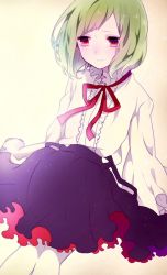 Rule 34 | 1girl, aged down, bisco9skm, child, green hair, highres, kagerou project, kido tsubomi, long hair, red eyes, solo