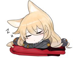 Rule 34 | 1girl, :o, animal ears, bad id, bad pixiv id, blush, chibi, closed eyes, commentary request, dokomon, facing viewer, g41 (girls&#039; frontline), girls&#039; frontline, hair between eyes, hair ornament, highres, korean commentary, long hair, parted lips, simple background, sleeping, solo, white background, zzz