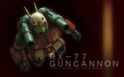 Rule 34 | 1970s (style), cannon, character name, flying, guncannon, gundam, highres, mecha, mobile suit gundam, no humans, oldschool, realistic, retro artstyle, robot, science fiction, solo, text focus, viridian-c