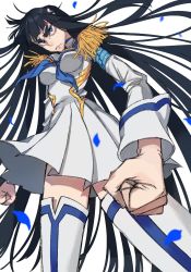 Rule 34 | 1girl, angry, black hair, blue eyes, blue neckwear, clenched hands, highres, impossible clothes, junketsu, kill la kill, kiryuuin satsuki, long hair, parted lips, petals, solo, teeth, urkt 10, very long hair