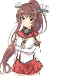 Rule 34 | 10s, 1girl, brown eyes, brown hair, detached sleeves, kantai collection, long hair, masakichi (crossroad), personification, ponytail, solo, yamato (kancolle)