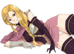 Rule 34 | 1girl, bad id, bad pixiv id, blonde hair, boots, braid, brown eyes, cameltoe, elbow gloves, fire emblem, fire emblem: the blazing blade, gloves, gus (clarkii), long hair, louise (fire emblem), lying, nintendo, on side, panties, pantyshot, purple hair, smile, solo, thigh boots, thighhighs, underwear, white panties