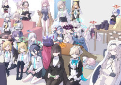 Rule 34 | 1boy, 6+girls, akari (blue archive), ako (blue archive), animal ear headphones, animal ears, aris (blue archive), azusa (blue archive), black hair, black hairband, black headwear, black skirt, black thighhighs, black wings, blonde hair, blue archive, blue eyes, blue necktie, braid, breasts, cat ear headphones, chise (blue archive), closed mouth, collared shirt, controller, couch, fake animal ears, flower, fur collar, fuuka (blue archive), fuuka (new year) (blue archive), game controller, grey hair, habit, hair between eyes, hair bun, hair flower, hair ornament, hairband, halo, hanako (blue archive), haruna (blue archive), haruna (kancolle), haruna (new year) (blue archive), hat, headphones, heart, hifumi (blue archive), highres, himari (blue archive), hina (blue archive), holding, holding controller, holding game controller, horns, hoshino (blue archive), iroha (blue archive), japanese clothes, juliet sleeves, kantai collection, kimono, kneehighs, koharu (blue archive), kotatsu, large breasts, light brown hair, long hair, long sleeves, looking at another, lying, maid, maid headdress, mari (blue archive), midori (blue archive), mika (blue archive), momoi (blue archive), multiple girls, mutsuki (blue archive), mutsuki (new year) (blue archive), necktie, noa (blue archive), nonomi (blue archive), nun, on side, open mouth, pink hair, playing games, pointy ears, powered wheelchair, puffy sleeves, purple hair, purple kimono, red eyes, red hair, rio (blue archive), scarf, school swimsuit, sensei (blue archive), shiroko (blue archive), shirt, short hair, single side bun, sitting, skirt, sleeping, smile, socks, standing, swimsuit, table, thighhighs, toki (blue archive), tonomiya68, wheelchair, white shirt, white socks, white wings, wings, yuuka (blue archive)