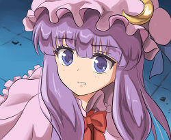 Rule 34 | 1girl, blunt bangs, crescent, crescent hair ornament, crescent hat ornament, crescent pin, dress, hair ornament, hat, hat ornament, highres, long hair, looking at viewer, meme, mob cap, namiki (remiter00), patchouli knowledge, purple dress, purple eyes, purple hair, purple hat, sailor moon redraw challenge (meme), solo, striped clothes, striped dress, touhou, vertical-striped clothes, vertical-striped dress, very long hair