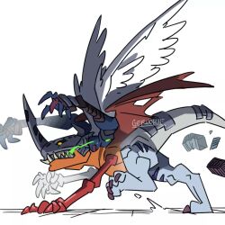 Rule 34 | bandages, chimairamon, claws, digimon, digimon (creature), running, sharp teeth, solo, tail, teeth, wings, yellow eyes