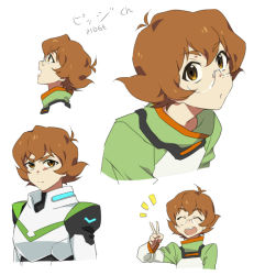Rule 34 | 1girl, antenna hair, bodysuit, brown eyes, brown hair, catgirl0926, expressions, closed eyes, glasses, hyakujuu-ou golion, multiple views, open mouth, pidge gunderson, pouty lips, profile, reverse trap, serious, short hair, smile, v, voltron: legendary defender, voltron (series)