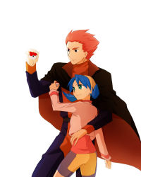 Rule 34 | 1990s (style), 1boy, 1girl, age difference, bad id, bad pixiv id, bike shorts, black eyes, blue eyes, blue hair, cape, child, couple, creatures (company), game freak, hat, height difference, hetero, holding, holding poke ball, kris (pokemon), lance (pokemon), mmm73, nintendo, poke ball, pokemon, pokemon gsc, red hair, retro artstyle, smile, twintails