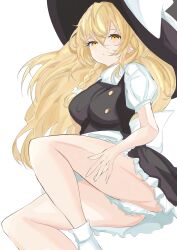 1girl absurdres black_dress black_hat blonde_hair breasts dress hat highres kirisame_marisa large_breasts long_hair simple_background sketch solo touhou unanooo_(fthx7532) white_background witch_hat yellow_eyes