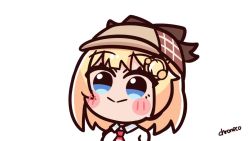 Rule 34 | 1girl, :&gt;, animated, artist name, blonde hair, blue eyes, blush, chibi, chroneco, collared shirt, deerstalker, hair ornament, hat, hololive, hololive english, meme, necktie, open mouth, pop cat (meme), red necktie, shirt, short hair, short necktie, smile, solo, sound, upper body, video, virtual youtuber, watson amelia, white background, white shirt