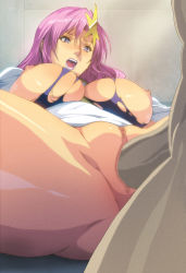 Rule 34 | 00s, 1boy, 1girl, blue eyes, breasts, censored, close-up, crotch, gundam, gundam seed, gundam seed destiny, hair ornament, head out of frame, hetero, highres, homare (fool&#039;s art), large breasts, lips, long hair, meer campbell, mosaic censoring, nipples, penis, pink hair, pussy, sex, spread legs, star (symbol), star hair ornament, torn clothes, vaginal