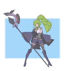 Rule 34 | 1girl, cape, commentary request, doll joints, duel monster, el shaddoll winda, full body, green hair, high heels, highres, holding, holding staff, jewelry, joints, long hair, long sleeves, mechanical hair, necklace, nemuhala kouya, parted lips, smile, solo, staff, wide sleeves, winda (yu-gi-oh!), yu-gi-oh!