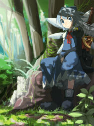 Rule 34 | advent cirno, blue eyes, blue hair, circled 9, cirno, embodiment of scarlet devil, forest, highres, nature, parody, ribbon, short hair, shouji ayumu, sitting, solo, sword, team shanghai alice, touhou, weapon, wings