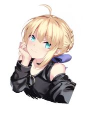 Rule 34 | 1girl, ahoge, artoria pendragon (all), artoria pendragon (fate), bad id, bad twitter id, blush, breasts, fate/stay night, fate (series), highres, long hair, long sleeves, looking at viewer, saber (fate), simple background, smile, solo, spider apple, white background