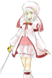 Rule 34 | 00s, 1girl, alice (tales), beret, bloomers, hat, rapier, short hair, smile, solo, sword, tales of (series), tales of symphonia, tales of symphonia: dawn of the new world, underwear, weapon, white bloomers, white hair, yellow eyes