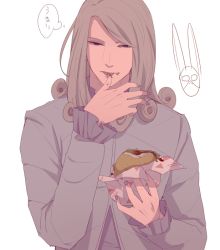 Rule 34 | 1boy, aju222, bad id, bad pixiv id, blonde hair, burger, curly hair, dirty deeds done dirt cheap, eating, food, funny valentine, jojo no kimyou na bouken, licking, licking finger, long hair, male focus, solo, steel ball run