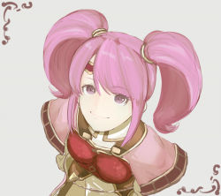 Rule 34 | 1girl, armor, breastplate, circlet, fire emblem, fire emblem echoes: shadows of valentia, gloves, grey background, long hair, mae (fire emblem), nintendo, nonji (sayglo halo), pink eyes, pink hair, simple background, solo, twintails