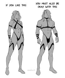 Rule 34 | 1boy, 1girl, abs, absurdres, ammatice, armband, artist name, bikini, bodysuit, breasts, bulge, checkmark, commentary, comparison, dated, elf, english commentary, english text, faceless, faceless female, faceless male, full body, highleg, highleg bikini, highres, large pectorals, medium breasts, medium hair, meme, multiple views, muscular, muscular male, navel, nipples, original, pectorals, pointy ears, simple background, standing, swimsuit, underbust, watermark, white background