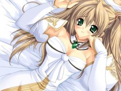Rule 34 | 1girl, bed, detached sleeves, game cg, green eyes, long hair, lovelaby, princess, solo, swee tiey caramelize