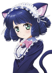 Rule 34 | 10s, 1girl, animal ears, bell, black hair, bow, cat ears, cat tail, curly hair, cyan (show by rock!!), frills, gothic lolita, green eyes, highres, lolita fashion, maid headdress, official art, ringlets, show by rock!!, solo, tail, white background
