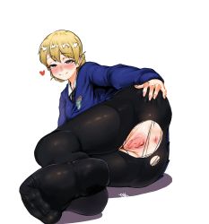 Rule 34 | 10s, 1girl, anus, ass, black pantyhose, blonde hair, blue eyes, blue skirt, blue sweater, blush, braid, clitoris, collared shirt, darjeeling (girls und panzer), feet, girls und panzer, hand on own ass, has bad revision, has censored revision, heart, legs, looking at viewer, necktie, no panties, no shoes, pantyhose, pleated skirt, pussy, school uniform, shirt, skirt, smile, soles, solo, spread pussy, sweater, swept bangs, thighband pantyhose, thighs, toe scrunch, toes, torn clothes, torn pantyhose, uncensored, urethra, white shirt, yanuk