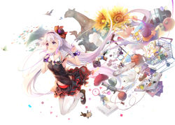 Rule 34 | .live, armpits, breasts, carro pino, commentary, dolphin, english commentary, flower, full body, hat, headband, military hat, official art, pizza box, purple eyes, purple hair, shoes, sleeveless, small breasts, solo, suihi, sunflower, telescope, thighhighs, virtual youtuber, white background, white thighhighs