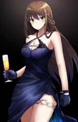 Rule 34 | 1girl, absurdres, bare shoulders, black hair, breasts, cleavage, cup, drinking glass, girls&#039; frontline, glass, gloves, green hair, hair ornament, highres, holding, holding cup, long hair, looking at viewer, m4a1 (girls&#039; frontline), medium breasts, multicolored hair, solo, streaked hair, tete3873, wine glass