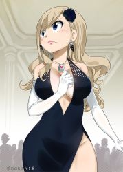 Rule 34 | 1girl, blonde hair, blue eyes, breasts, cleavage, colorized, dress, eden&#039;s zero, gaston18, highres, large breasts, long hair, mashima hiro, rebecca bluegarden, solo, standing, tagme, wide hips