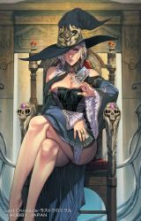 Rule 34 | 1girl, breasts, fantasy, hat, homare (fool&#039;s art), last chronicle, looking at viewer, purple eyes, silver hair, solo, witch, witch hat
