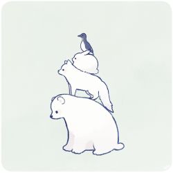 Rule 34 | animal focus, arctic fox, ayu (mog), bear, bird, border, rabbit, fox, from side, green background, no humans, original, penguin, polar bear, simple background, white border