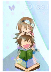 Rule 34 | 10s, 1990s (style), 1999, 1boy, 1girl, 2013, book, brother and sister, brown hair, digimon, digimon adventure, closed eyes, glasses, open mouth, short hair, siblings, smile, yagami hikari, yagami taichi