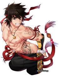 Rule 34 | 00s, 1boy, abs, ass, black hair, blackkdogg, dungeon and fighter, fighter (dungeon and fighter), male focus, muscular, pectorals, topless male, solo, sweat, tagme, tattoo, undressing, yaoi