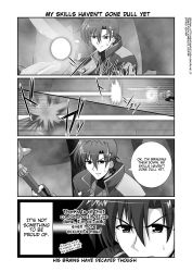Rule 34 | 00s, 1boy, coat, comic, english text, fingerless gloves, gloves, greyscale, hard-translated, lyrical nanoha, mahou shoujo lyrical nanoha, mahou shoujo lyrical nanoha strikers, mikage takashi, military, military uniform, monochrome, open clothes, open coat, third-party edit, translated, uniform, vice granscenic