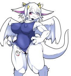 dragon furry highres purple_eyes ruishin school_swimsuit short_hair swimsuit wedgie white_hair