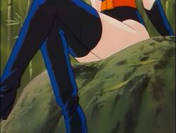 Rule 34 | 1990s (style), 1girl, animated, animated gif, bare legs, blue gloves, blue leotard, boots, breasts, crossed legs, curvy, demon girl, forest, gloves, highleg, highleg leotard, kishin douji zenki, leotard, medium breasts, medium hair, nagi (kishin douji zenki), nature, pink hair, pointy ears, red eyes, retro artstyle, revealing clothes, smile, solo, talking, thigh boots, third-party edit, wide hips