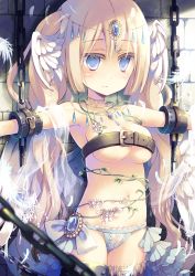 Rule 34 | 1girl, angel, bad id, bad pixiv id, bdsm, blonde hair, blue eyes, blush, bondage, bound, breasts, chain, cuffs, feathered wings, flower, forehead jewel, head wings, long hair, original, panties, plant, solo, twintails, underwear, vines, wings, yamadori yoshitomo